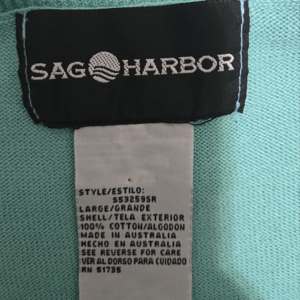 Sag Harbor Teal Aqua Knit Top Asymmetric Neckline with Bow Detail Size Large - Picture 8 of 11